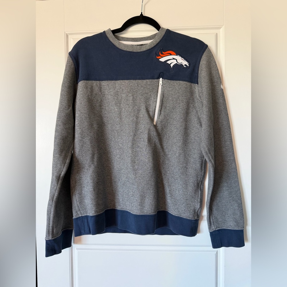 NFL Denver Broncos Nike Grey and Navy Crewneck Pullover